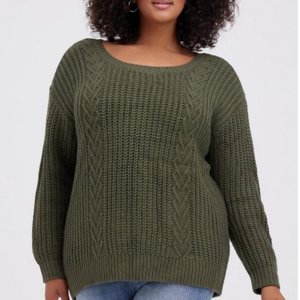Cable Green tied back sweater